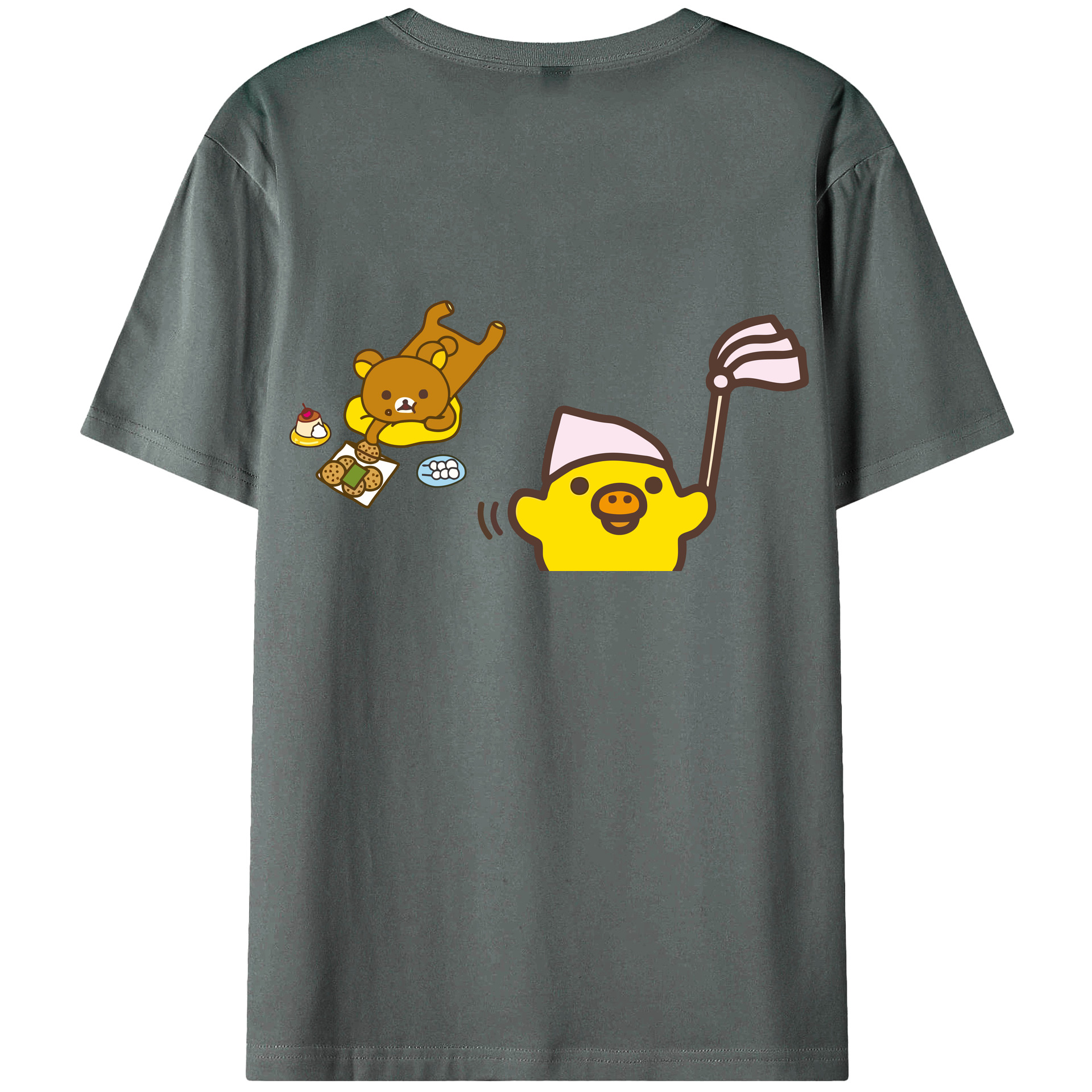 （画像用） リラックマ リラックマ キイロイトリ Rilakkuma Korilakkuma Kiiroitori 綿100％ メンズ半袖Tシャツ（バックプリント） 通気性